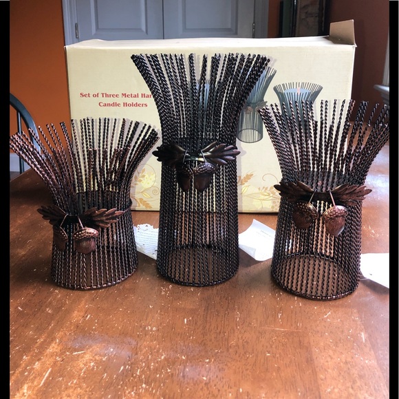 None Other - NIB SET of 3 Metal Harvest Candle Holders